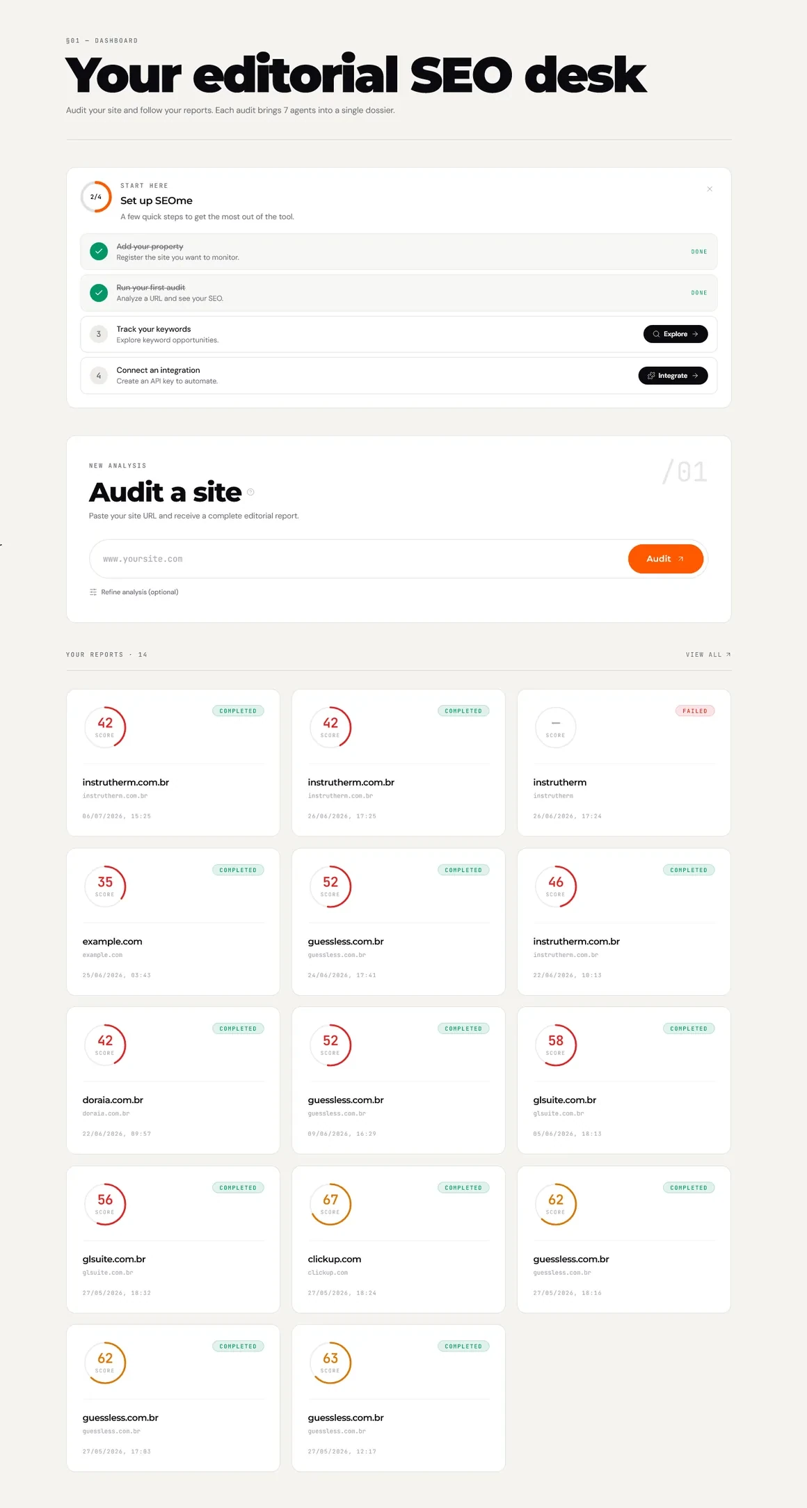 SEOme dashboard